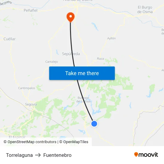 Torrelaguna to Fuentenebro map