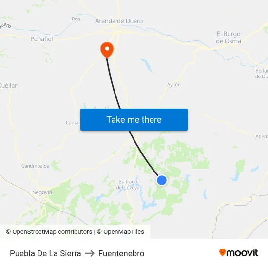 Puebla De La Sierra to Fuentenebro map