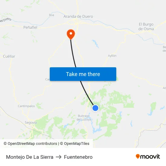 Montejo De La Sierra to Fuentenebro map