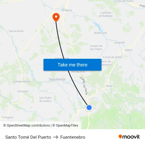 Santo Tomé Del Puerto to Fuentenebro map