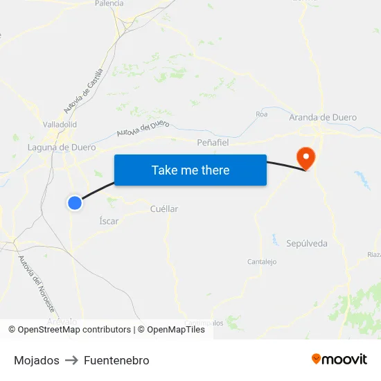 Mojados to Fuentenebro map