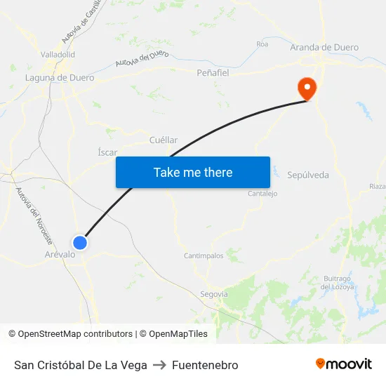 San Cristóbal De La Vega to Fuentenebro map