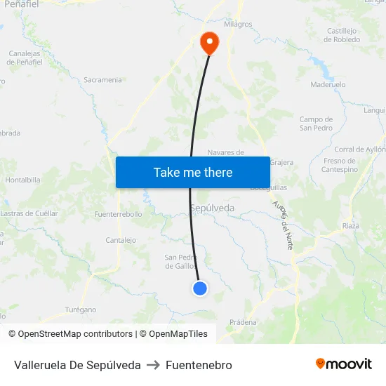 Valleruela De Sepúlveda to Fuentenebro map