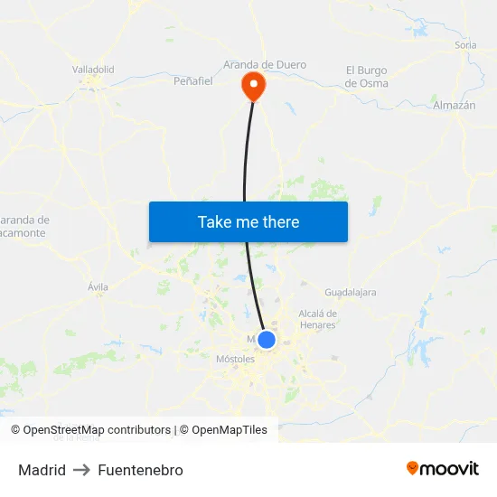 Madrid to Fuentenebro map
