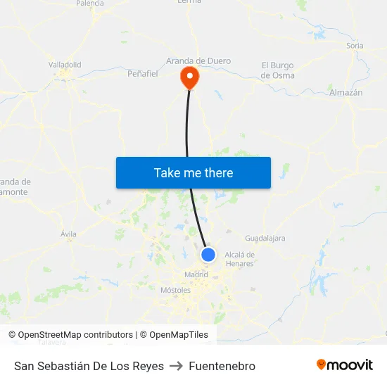 San Sebastián De Los Reyes to Fuentenebro map