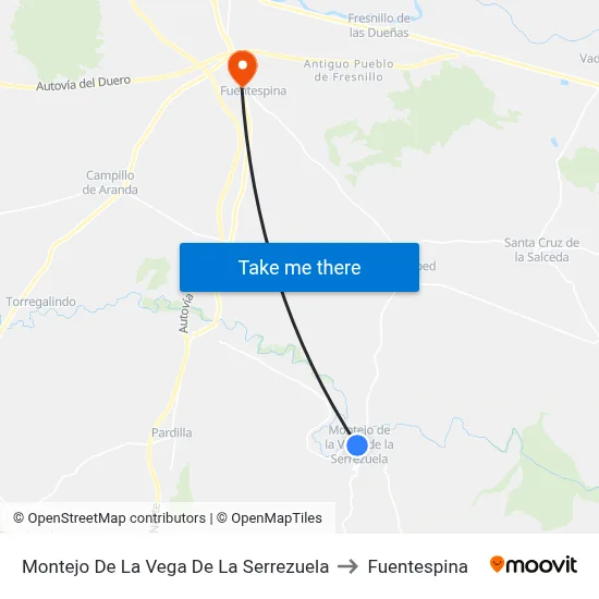 Montejo De La Vega De La Serrezuela to Fuentespina map