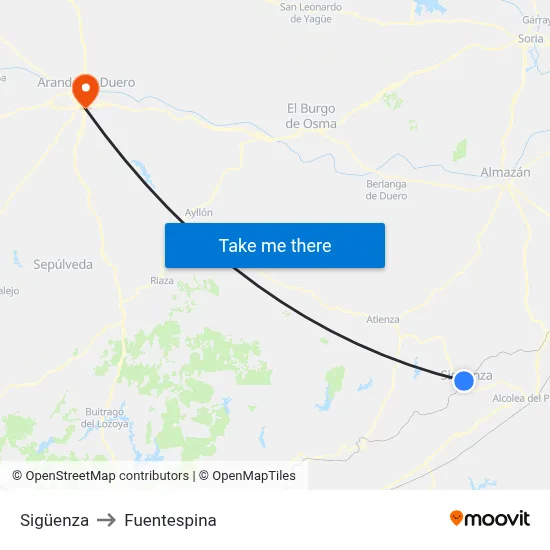 Sigüenza to Fuentespina map