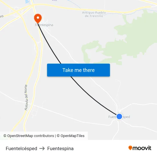 Fuentelcésped to Fuentespina map