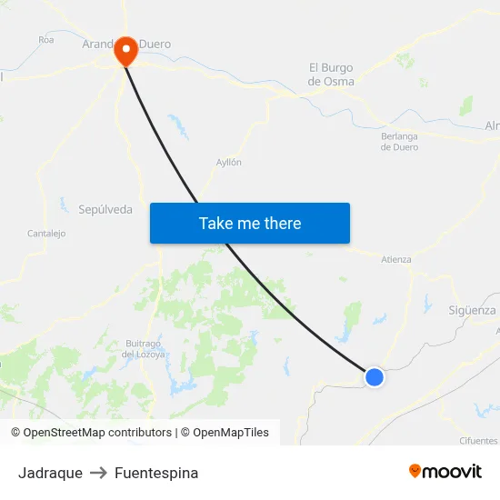 Jadraque to Fuentespina map