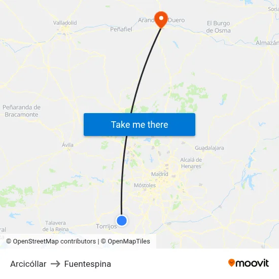 Arcicóllar to Fuentespina map