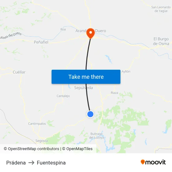 Prádena to Fuentespina map