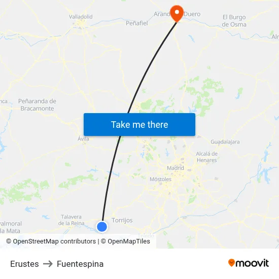 Erustes to Fuentespina map