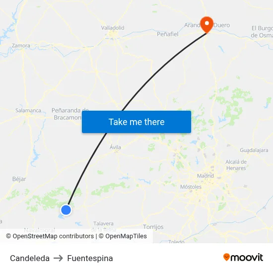 Candeleda to Fuentespina map