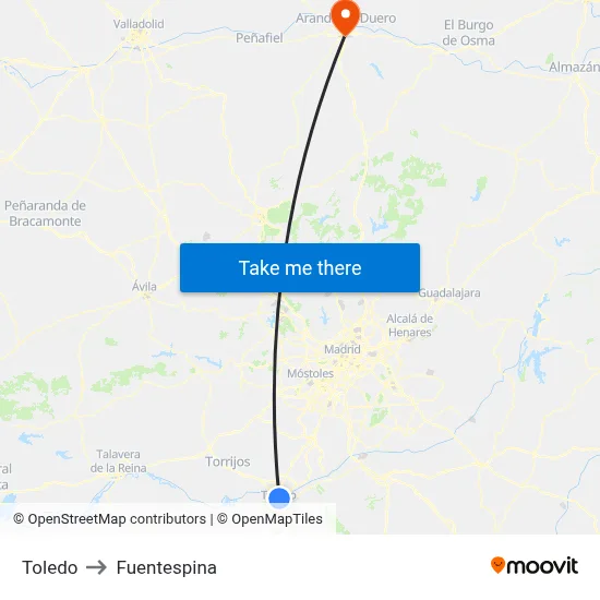 Toledo to Fuentespina map