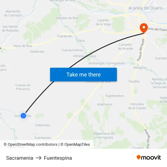 Sacramenia to Fuentespina map