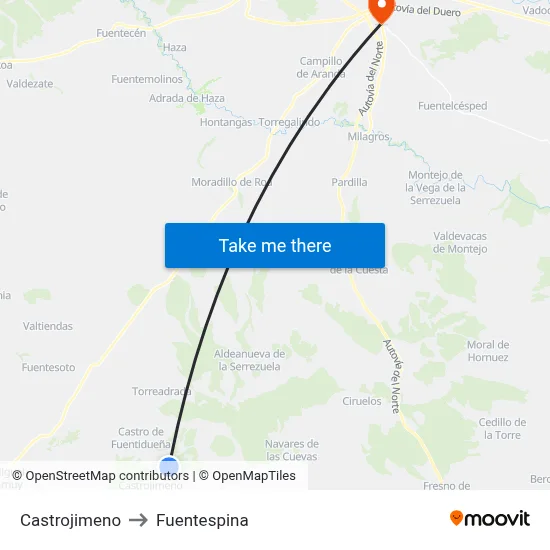 Castrojimeno to Fuentespina map