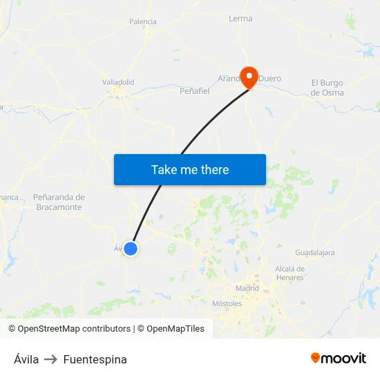 Ávila to Fuentespina map