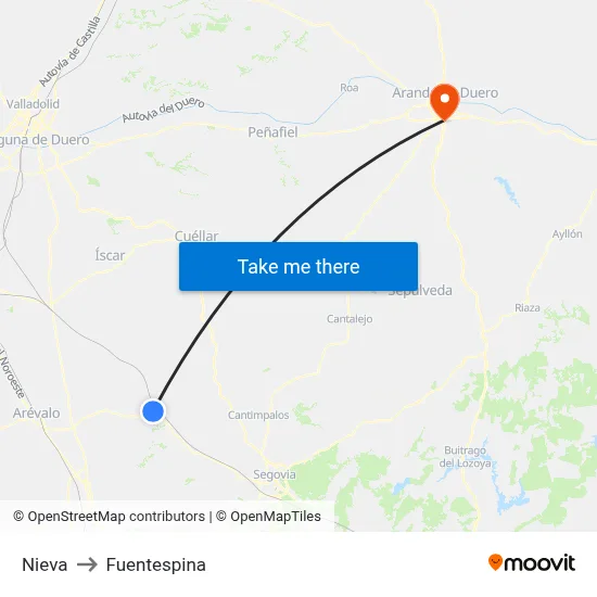 Nieva to Fuentespina map