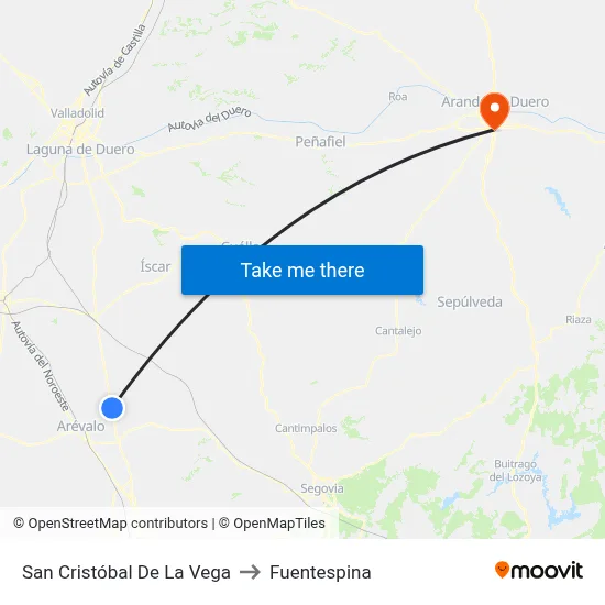 San Cristóbal De La Vega to Fuentespina map