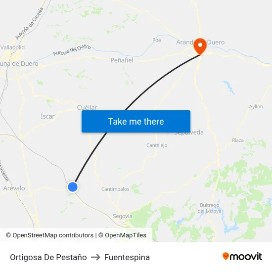 Ortigosa De Pestaño to Fuentespina map
