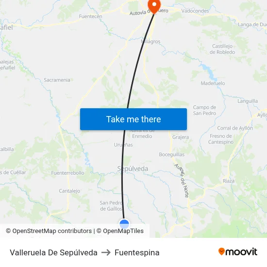 Valleruela De Sepúlveda to Fuentespina map