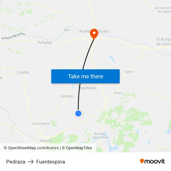 Pedraza to Fuentespina map