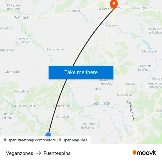 Veganzones to Fuentespina map