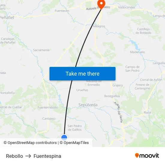 Rebollo to Fuentespina map