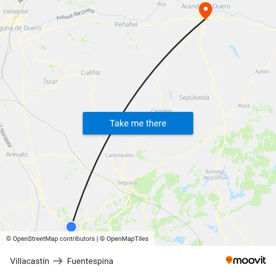 Villacastín to Fuentespina map