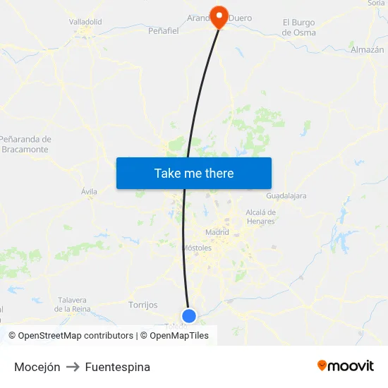 Mocejón to Fuentespina map