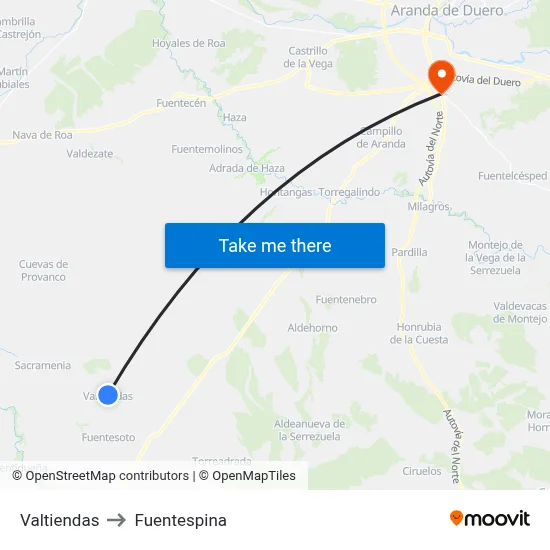 Valtiendas to Fuentespina map