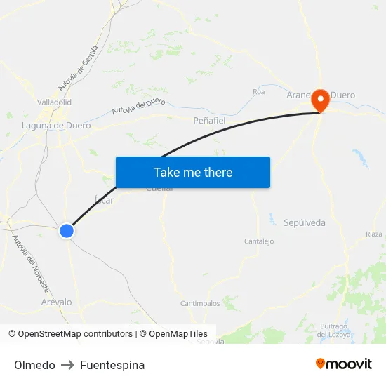 Olmedo to Fuentespina map