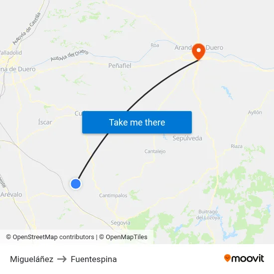 Migueláñez to Fuentespina map