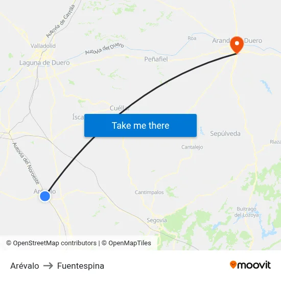 Arévalo to Fuentespina map