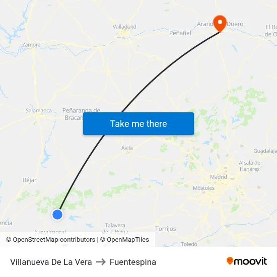 Villanueva De La Vera to Fuentespina map