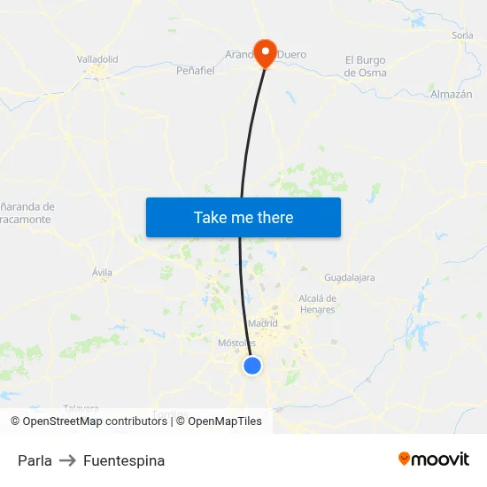 Parla to Fuentespina map