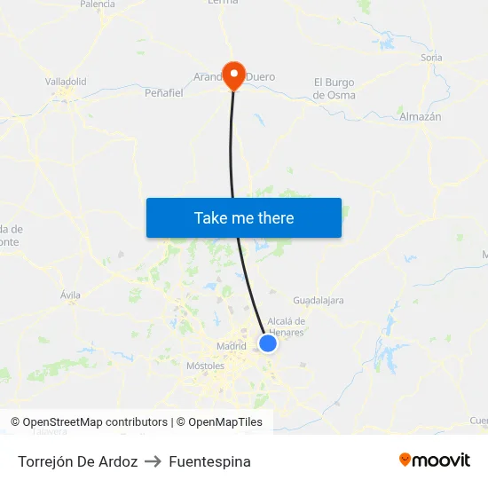 Torrejón De Ardoz to Fuentespina map