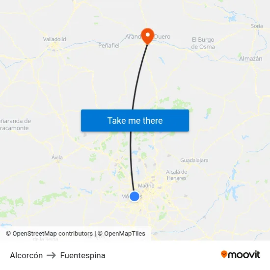 Alcorcón to Fuentespina map
