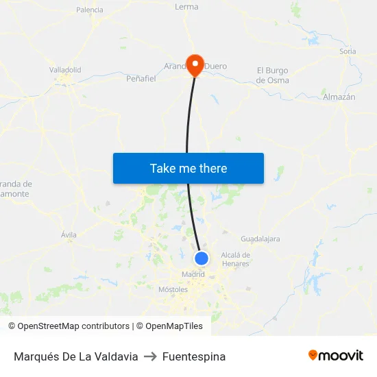 Marqués De La Valdavia to Fuentespina map