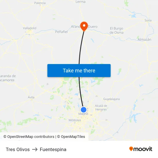 Tres Olivos to Fuentespina map