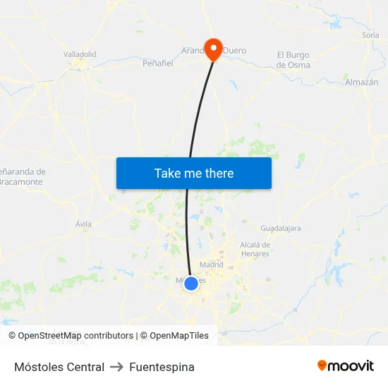 Móstoles Central to Fuentespina map
