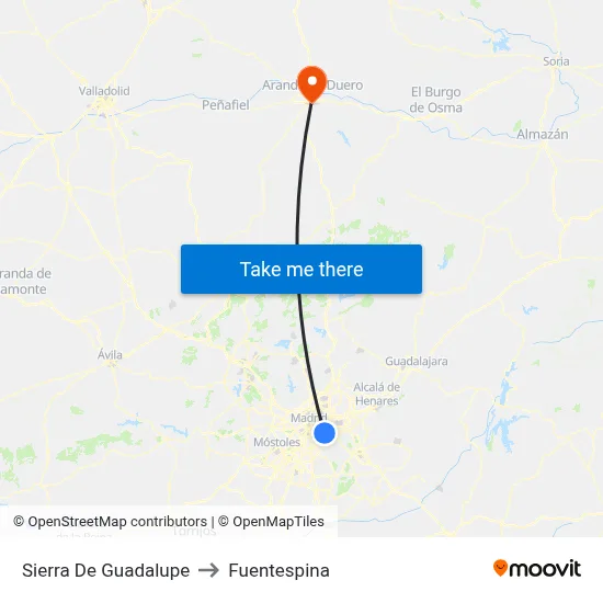 Sierra De Guadalupe to Fuentespina map