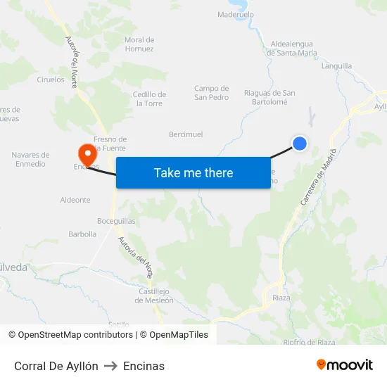 Corral De Ayllón to Encinas map