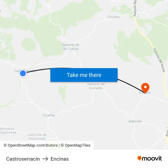 Castroserracín to Encinas map