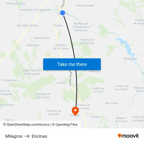 Milagros to Encinas map