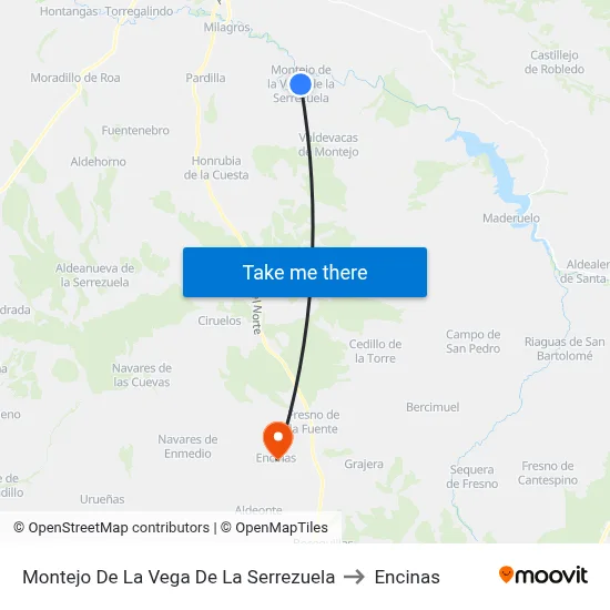 Montejo De La Vega De La Serrezuela to Encinas map