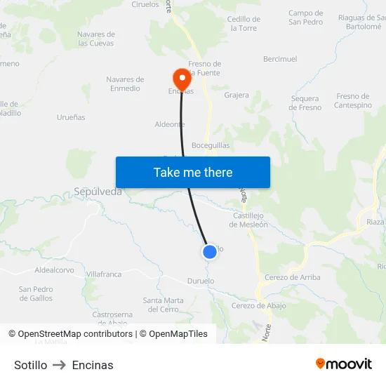 Sotillo to Encinas map