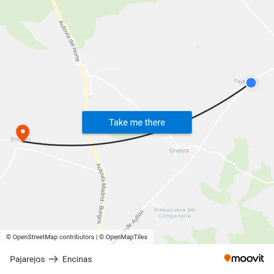 Pajarejos to Encinas map