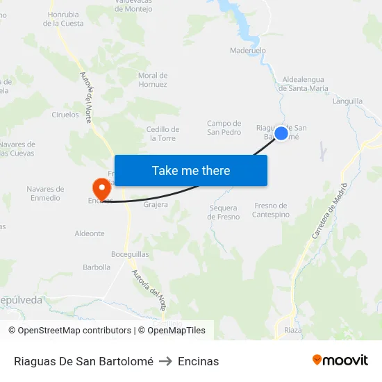 Riaguas De San Bartolomé to Encinas map