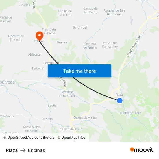 Riaza to Encinas map